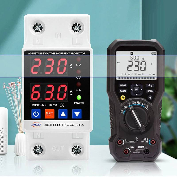 محافظ ولتاژ و جریان دیجیتال JIUJI مدل JJVPD1-63F مناسب کولر گازی و پمپ آب