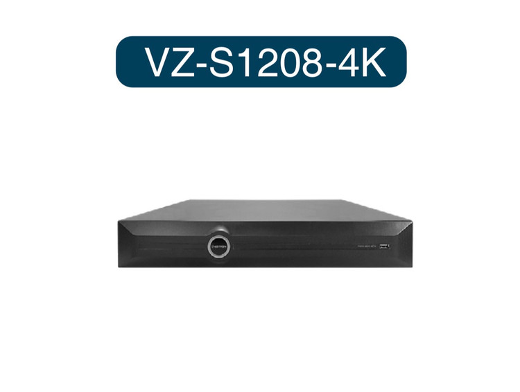 دستگاه NVR ویزیترون مدل VZ-S1208-4K با قابلیت ضبط 20 کانال IP تا رزولوشن 8 مگاپیکسل و پشتیبانی از 10 ترابایت هارد دیسک