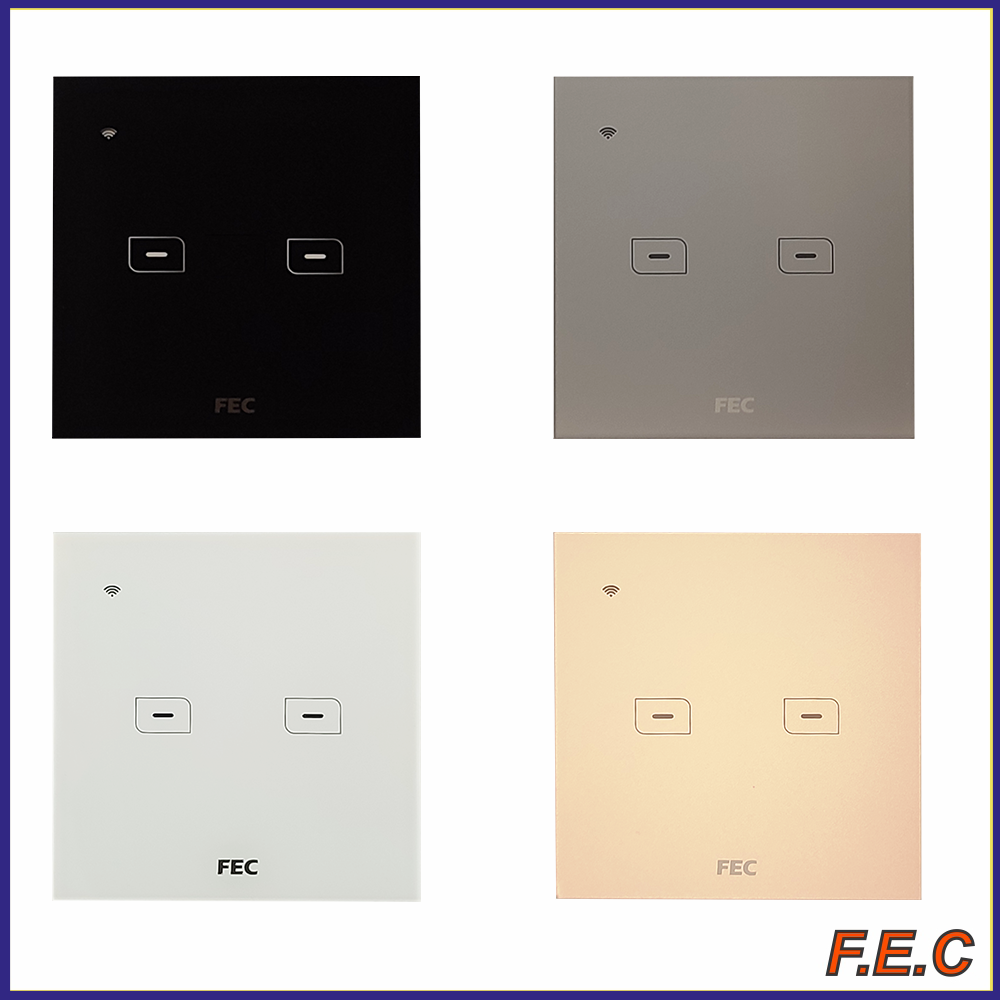 کلید دو پل لمسی و هوشمند FEC مدل FEC-SW-02 با پنل شیشه‌ای ضد خش و کنترل Smart Life