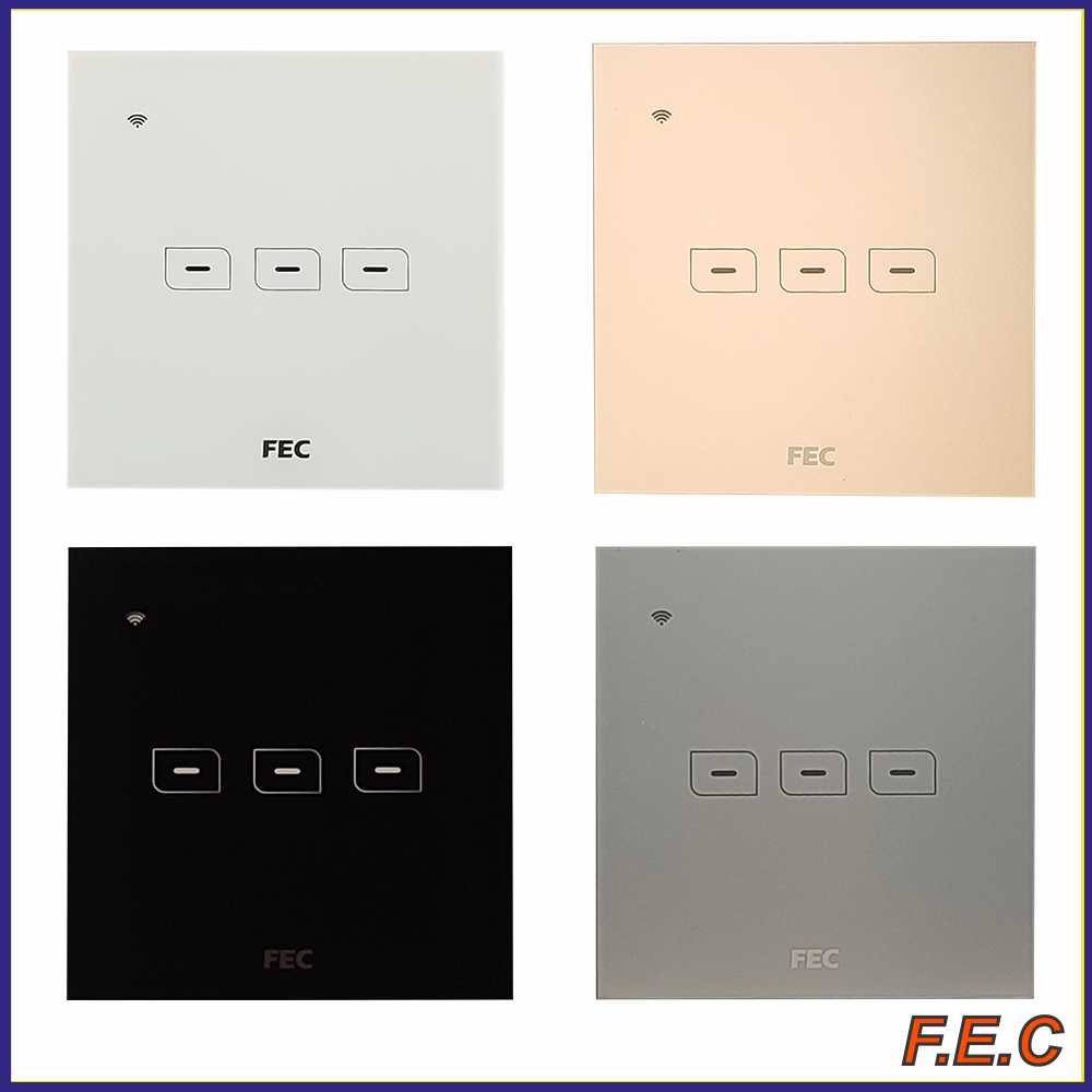 کلید سه پل لمسی و هوشمند FEC مدل FEC-SW-03 با پنل شیشه‌ای ضد خش و اتصال Wi-Fi