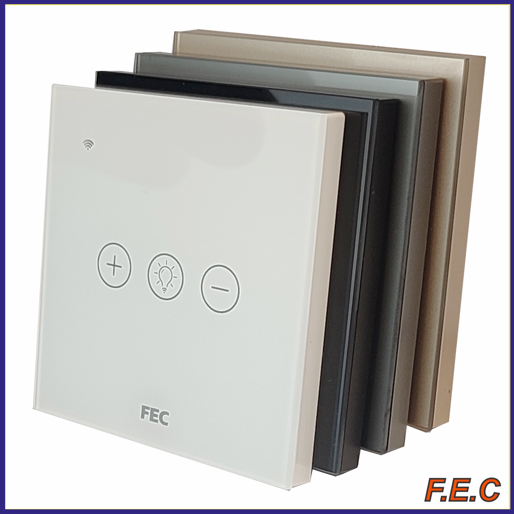 کلید هوشمند دیمر مدرن FEC مدل FEC-DSW با پنل شیشه‌ای ضد خش و اتصال Wi‑Fi 2.4GHz