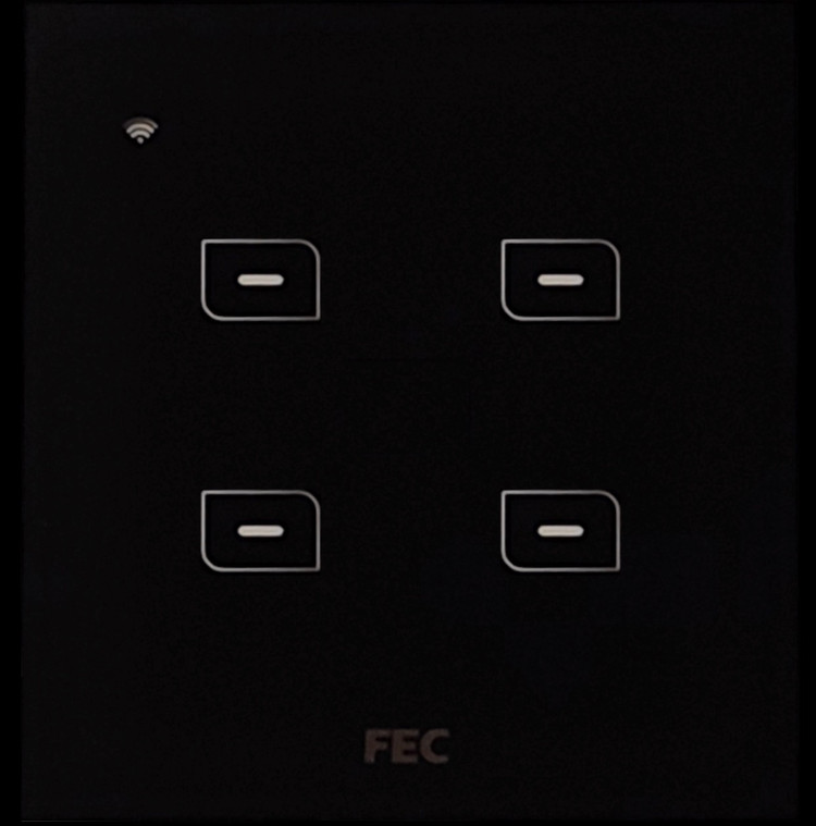 کلید چهار پل لمسی و هوشمند FEC مدل FEC-SW-04 با پنل شیشهای ضد خش و کنترل Smart Life