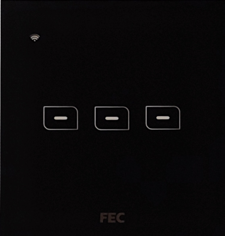 کلید سه پل لمسی و هوشمند FEC مدل FEC-TS-03 با چهار رنگ سفید، مشکی، طوسی و طلایی