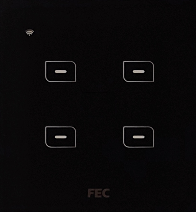 کلید چهار پل لمسی و هوشمند FEC مدل FEC-TS-04 با پنل شیشهای ضد خش و کنترل Smart Life